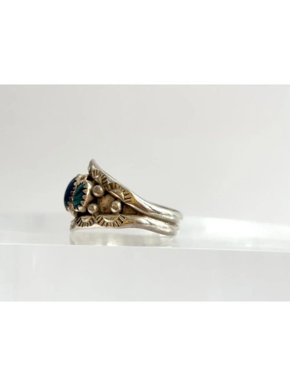 Navajo Blue Abalone Gemstone Southwest Sterling Silver 925 Vintage Ring - sz 10